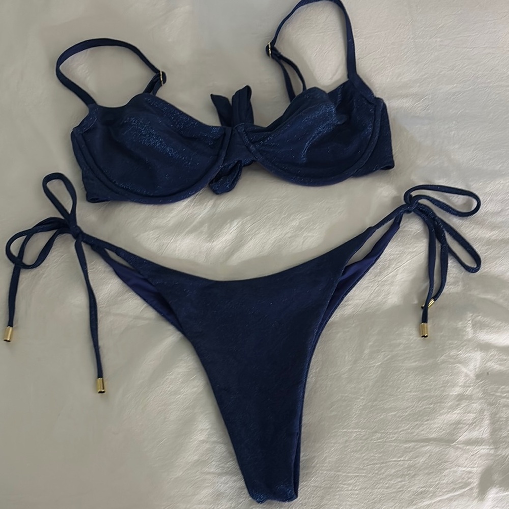 Monday Swimwear Navy Shimmer Bikini Set